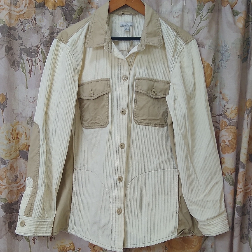 L.L. Bean Signature Cream and Tan Cotton Shacket